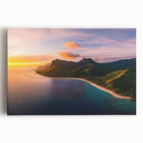 Stretched canvas artwork showcasing a dramatic landscape of rugged cliffs under a vivid sunset, perfect for enhancing home decor with natural beauty and tranquility.