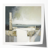 Abstract architectural wall art print featuring geometric shapes and vibrant colors, showcased in a stylish mockup setting with a glossy finish. Ideal for modern decor and interior design enthusiasts.