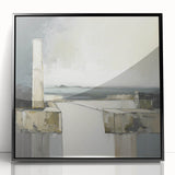 Framed abstract architecture wall art in black acrylic, showcasing geometric shapes and lines for a modern aesthetic, suitable for contemporary decor.