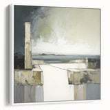Framed canvas wall art showcasing an abstract architectural design in white tones, viewed from the side, ideal for modern home decor and interior design.