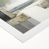 Abstract architectural wall art printed on rolled canvas, showcasing dynamic geometric shapes in vibrant colors, ideal for modern interior decor.