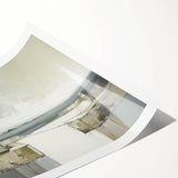 Abstract architectural wall art print showcasing geometric shapes in shades of blue and gold, rolled for easy shipping and display, perfect for modern decor.