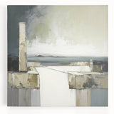 Abstract architectural wall art on stretched canvas, showcasing geometric shapes in vibrant colors, perfect for modern decor and artistic expression in interior spaces.