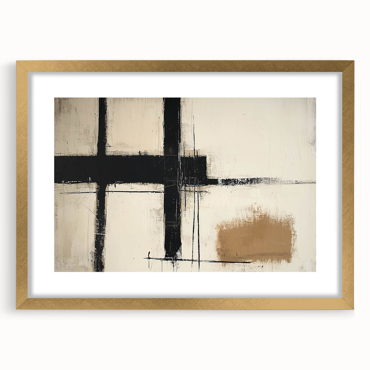 Abstract geometric frame in gold with a matte finish, showcasing a modern design that enhances any decor. Ideal for stylish home or office settings.