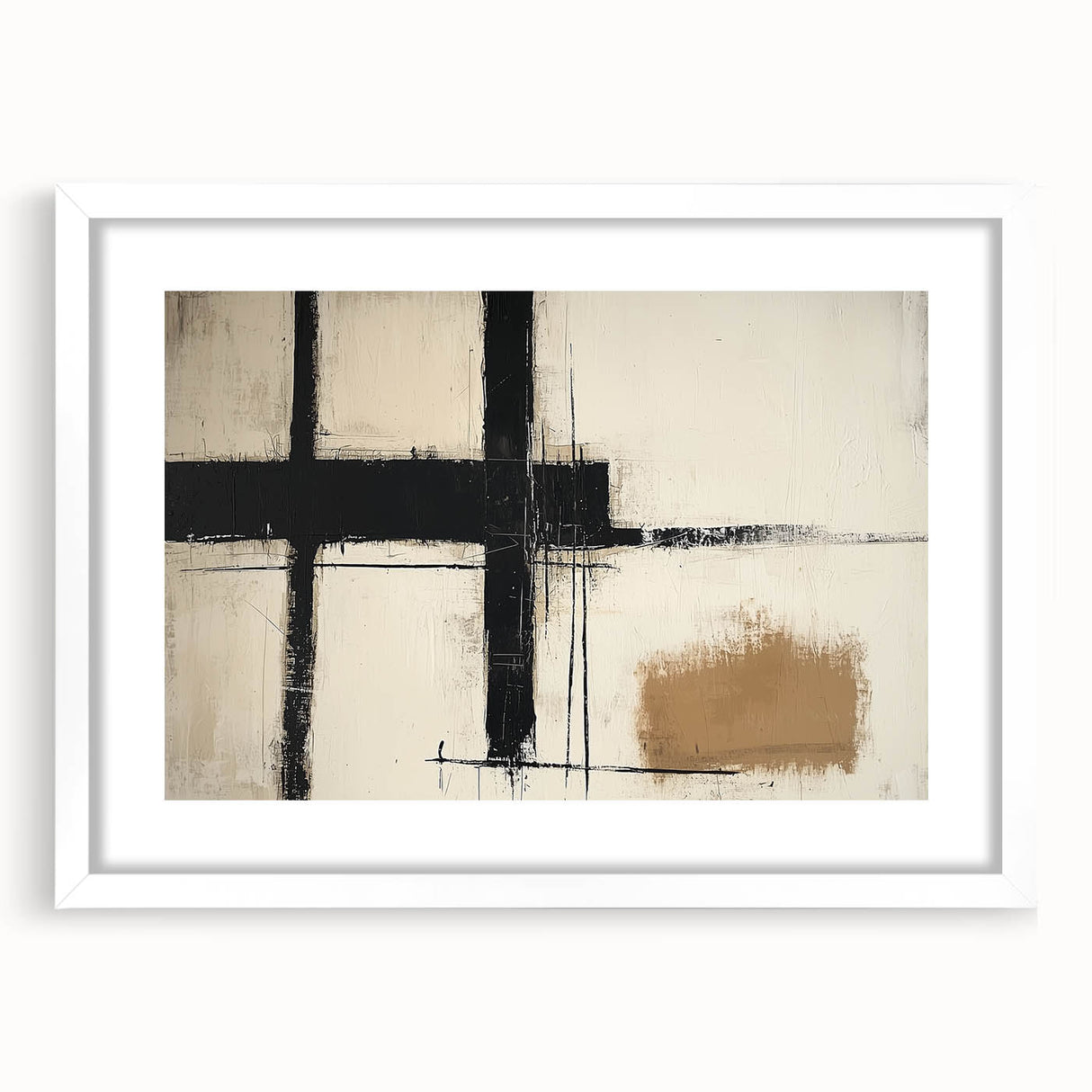 Abstract geometric frame design in a white mat, showcasing a modern artistic look suitable for contemporary interiors. The front view highlights clean lines and subtle color contrasts, ideal for home decor enthusiasts.