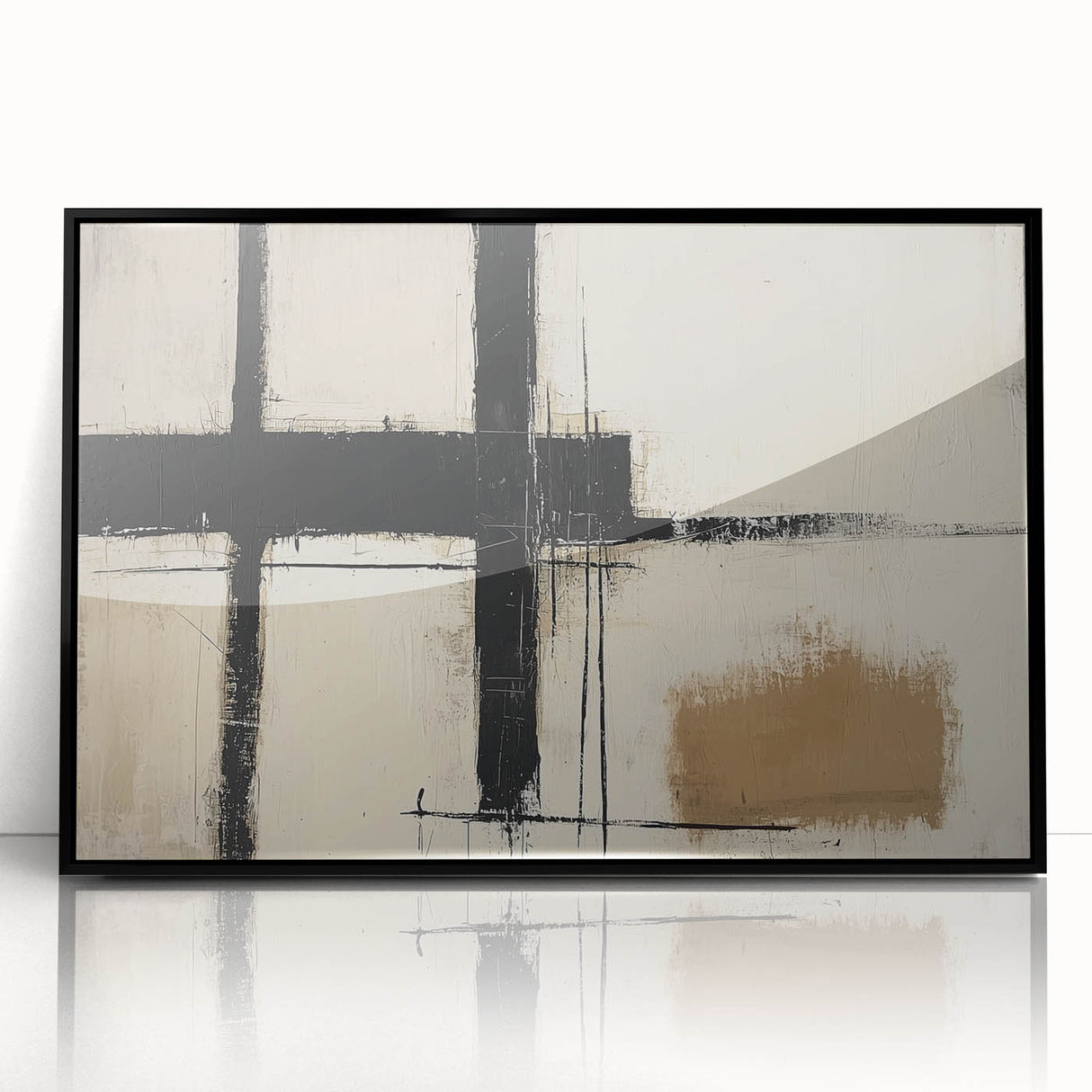 Framed geometric acrylic wall art in black, showcasing a modern abstract design with sharp angles and clean lines, ideal for contemporary home decor.