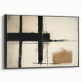 Abstract geometric framed canvas artwork displaying a bold black design, showcased from a side view. Perfect for modern home decor and artistic interiors.