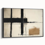 Abstract geometric framed canvas artwork displaying a bold black design, showcased from a side view. Perfect for modern home decor and artistic interiors.
