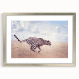 Modern silver-framed print showcasing a vibrant animal-themed artwork with a mat, ideal for home decor or office spaces, enhancing any interior with its unique charm.