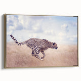 Framed canvas art showcasing a vibrant animal design with a gold frame, elegantly displayed from the side, perfect for home decor enthusiasts and wildlife lovers.