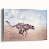 Framed canvas artwork showcasing a captivating animal design with intricate details, set in a sleek silver frame, ideal for enhancing modern home decor.