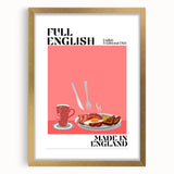 Extra large abstract art print featuring textured food dishes in muted earth tones, framed with a gold mat.