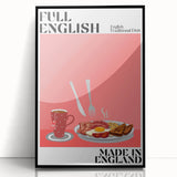 Large abstract wall art featuring assorted food dishes in bold colors on a framed acrylic, ideal for dining room decor.