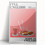 Art Deco poster featuring an array of colorful food dishes on a white acrylic framed print.