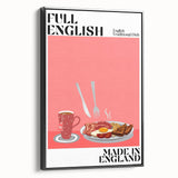 Black and white framed canvas featuring a vintage poster art of various food dishes, ideal for bedroom wall decor.