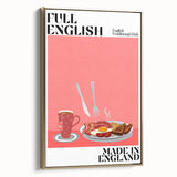 Framed canvas featuring vintage poster art of various food dishes in black and gold, suitable for bedroom wall decor.