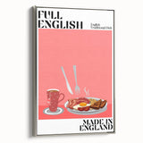 Landscape art painting on framed canvas depicting vintage-style colorful food dishes against a black background.