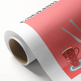 Art Deco poster featuring an array of stylized food dishes in bold colors on rolled canvas, ideal for dining room decor.