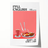 Extra large rolled print featuring assorted floral dishes, in soft pastel colors, ideal for dining room wall art.