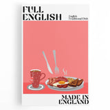 Black and white stretched canvas featuring various food dishes, ideal for kitchen wall art.