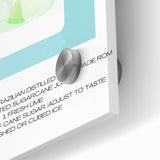 Large abstract wall art depicting food and drinks in vibrant colors on acrylic glass, ideal for dining room decor.