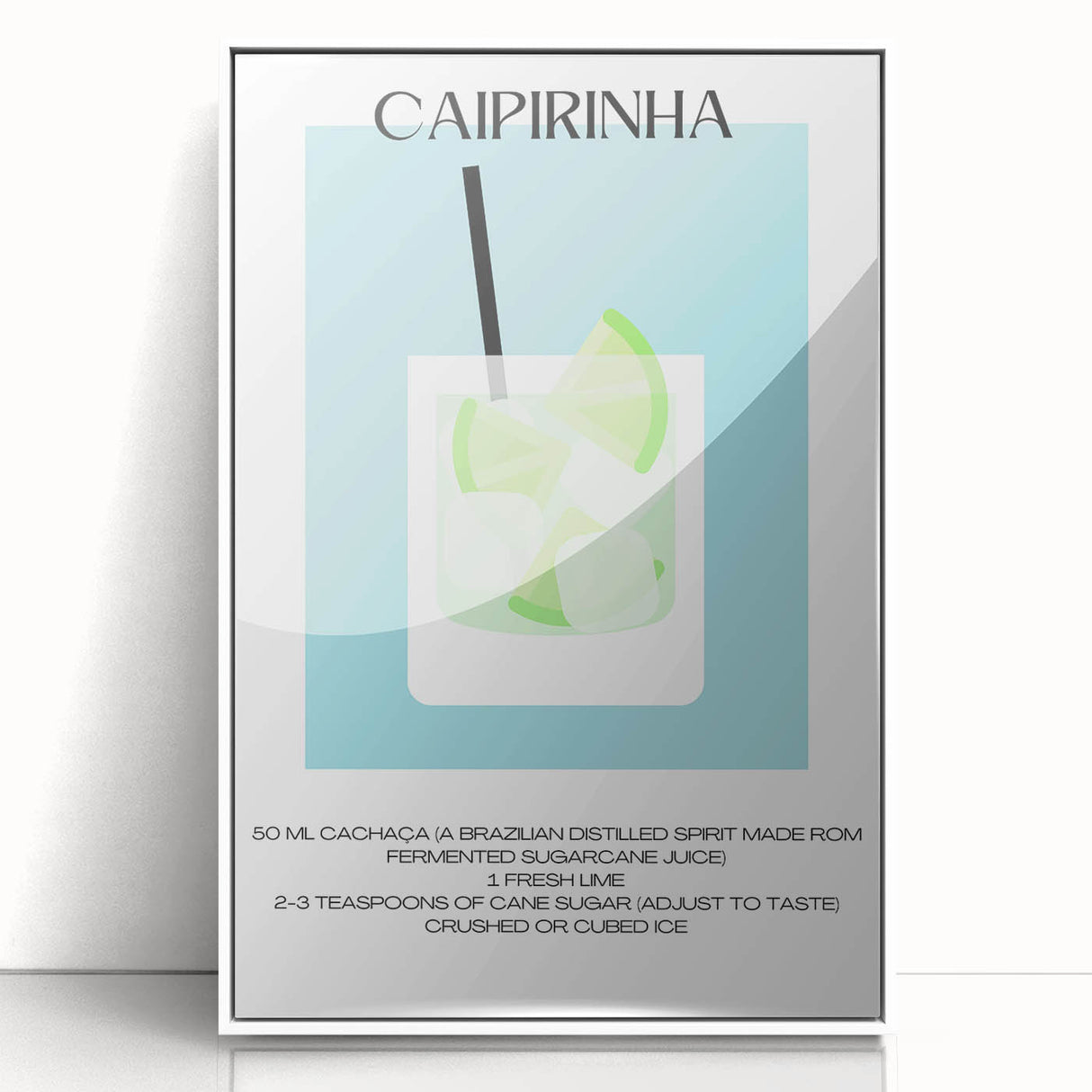 Art deco poster of food and drinks in bold black lines on a white acrylic framed canvas, suitable for modern kitchen decor.