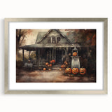 Halloween Art Prints - Haunted House with Jack O Lanterns