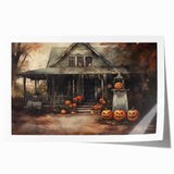 Halloween Art Prints - Haunted House with Jack O Lanterns