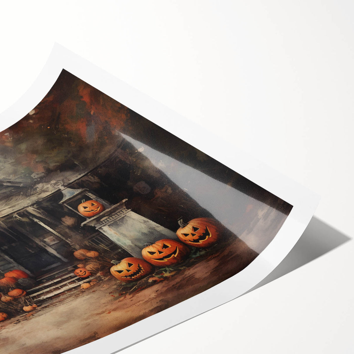 Halloween Art Prints - Haunted House with Jack O Lanterns