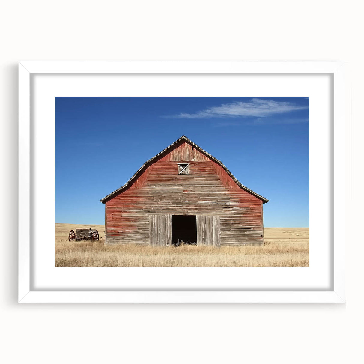 Barn frame landscape design in matte white, showcasing a modern aesthetic. The frame adds elegance and versatility, suitable for various decor styles.