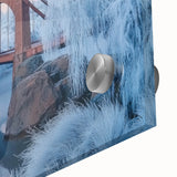 Close-up of a landscape bridge design on acrylic glass, showcasing vibrant colors and intricate details, ideal for modern home decor or artistic display.