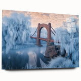 Landscape acrylic glass bridge design viewed from the side, showcasing a sleek, modern aesthetic with vibrant colors and intricate details, ideal for contemporary decor.