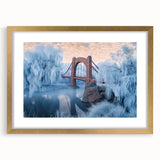 Elegant gold landscape bridge frame showcasing a high-quality mat, perfect for enhancing artwork display. Ideal for home decor and interior design enthusiasts.