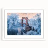 Landscape bridge frame with a white mat, showcasing a modern design that complements any decor, ideal for displaying artwork or photographs in a stylish setting.