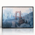 Framed acrylic artwork showcasing a stunning landscape bridge scene, featuring vibrant colors and intricate details, perfect for enhancing home decor.