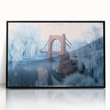 Framed acrylic artwork showcasing a stunning landscape bridge scene, featuring vibrant colors and intricate details, perfect for enhancing home decor.