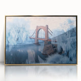 Framed acrylic artwork showcasing a stunning landscape bridge scene in gold tones, designed to enhance modern home decor. Ideal for art enthusiasts seeking elegance and style.