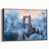 Framed landscape canvas depicting a modern black bridge against a serene backdrop, showcasing intricate details and a sleek design ideal for contemporary home decor.