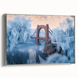 Framed canvas artwork showcasing a silver landscape bridge, with intricate details and vibrant colors, ideal for home decor and modern art enthusiasts.