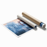 Rolled print of a landscape bridge artwork showcasing vibrant colors and intricate details, packaged securely in a durable cardboard tube for safe shipping.