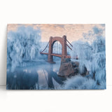 Stretched canvas artwork showcasing a picturesque landscape bridge in vibrant colors, ideal for home decor. Perfect for nature lovers seeking wall art inspiration.