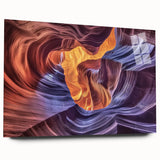 Acrylic landscape art print showcasing vibrant canyons in rich hues, displayed in a side view without pins, perfect for modern home decor. Ideal for nature enthusiasts.