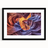 Black-framed landscape print showcasing vibrant canyons, elegantly matted for a polished look, perfect for enhancing contemporary home decor.