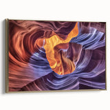 Framed canvas artwork depicting vibrant canyons in rich gold hues, showcasing a side view that highlights the intricate texture and depth of the design. Ideal for enhancing modern home decor with natural landscape themes.