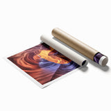 Vibrant rolled print of a breathtaking canyon landscape showcasing rich earthy tones and dramatic rock formations, perfect for enhancing home decor.