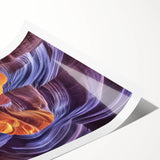 Vibrant landscape print showcasing majestic canyons in earthy tones, rolled and securely packaged in a protective cardboard tube, perfect for home decor.