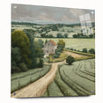 Landscape wall art featuring a serene countryside scene, displayed in an elegant acrylic frame with pins. The lush greenery and blue sky create a tranquil atmosphere, perfect for home decor. Ideal for enhancing living spaces with a touch of nature-inspired elegance.