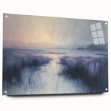 Acrylic glass artwork showcasing a serene countryside landscape, viewed from the side with decorative pins, enhancing the vibrant colors and details. Perfect for home decor.