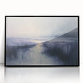 Framed acrylic landscape artwork showcasing a serene countryside scene with vibrant greenery and a clear blue sky, presented in a sleek black frame for modern decor.