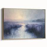 Framed canvas artwork depicting a serene countryside landscape with vibrant green fields and a golden frame, perfect for adding elegance to home decor.
